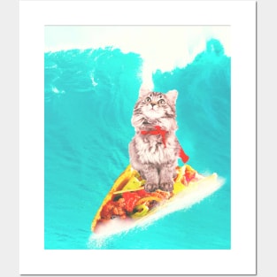 Kitty Cat Surfing Taco Posters and Art